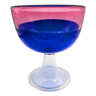 Vintage Studio Glass Footed Bowl by Wilke Adolfsson, Sweden, 1986 For Sale