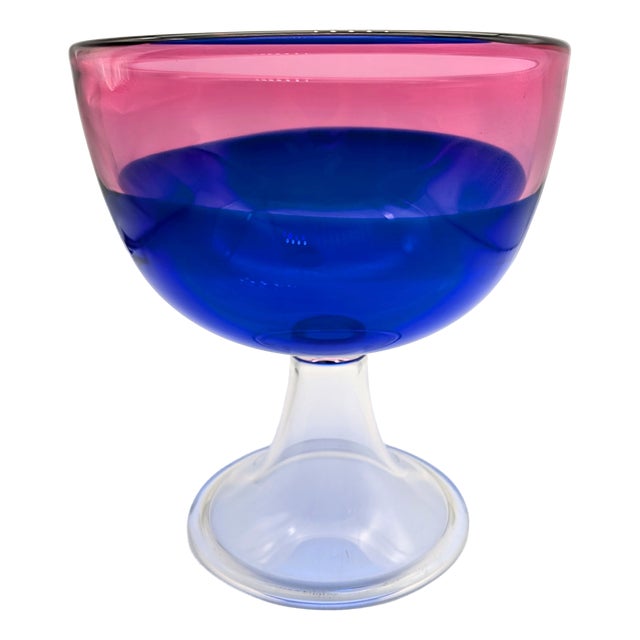 Vintage Studio Glass Footed Bowl by Wilke Adolfsson, Sweden, 1986 For Sale