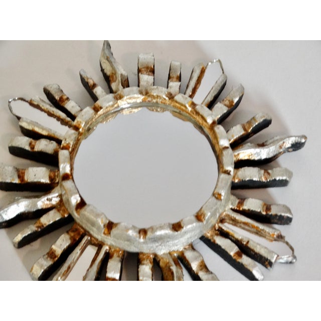 Mid-Century Modern Hollywood Regency Silver Gilt Carved Sunburst Mirror For Sale - Image 3 of 10