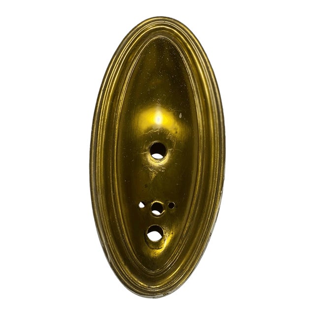 Vintage Brass Stamped Steel Oval Sconce Backplate With Five M Holes For Sale