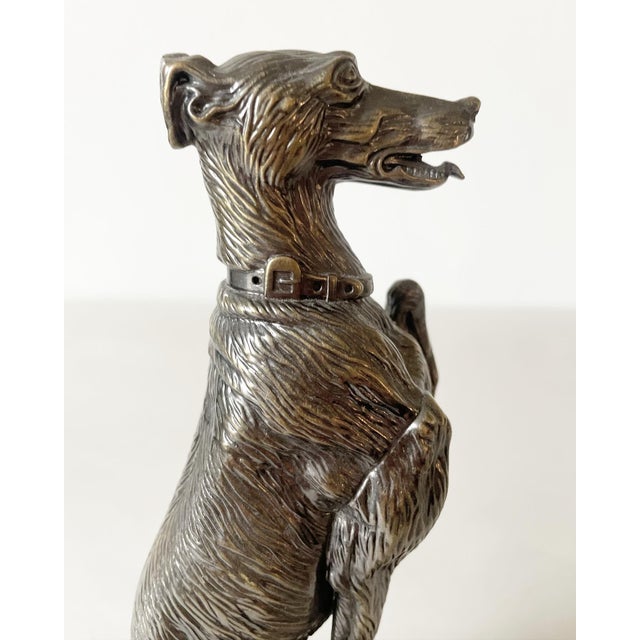 Mid 20th Century Vintage Bronze/Brass Whippet/Greyhound Dog Figure on Turned Wood Base For Sale - Image 5 of 9