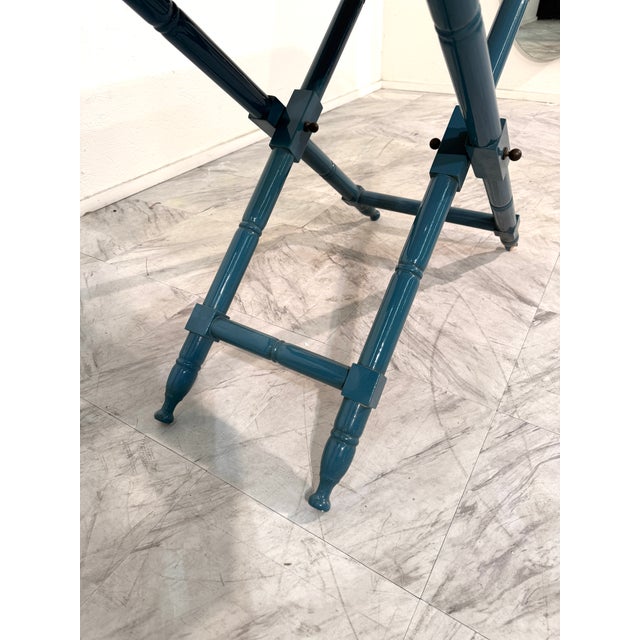 Wood 1970s Vintage Italian Folding Tray Table With Green Marble Top For Sale - Image 7 of 11