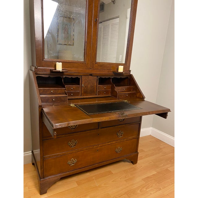 Brown William and Mary Style Walnut Double Dome Bureau Bookcase or Cabinet For Sale - Image 8 of 8