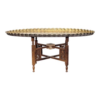 Brass Tray Top Coffee Table on Wood Stand For Sale