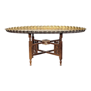 Brass Tray Top Coffee Table on Wood Stand