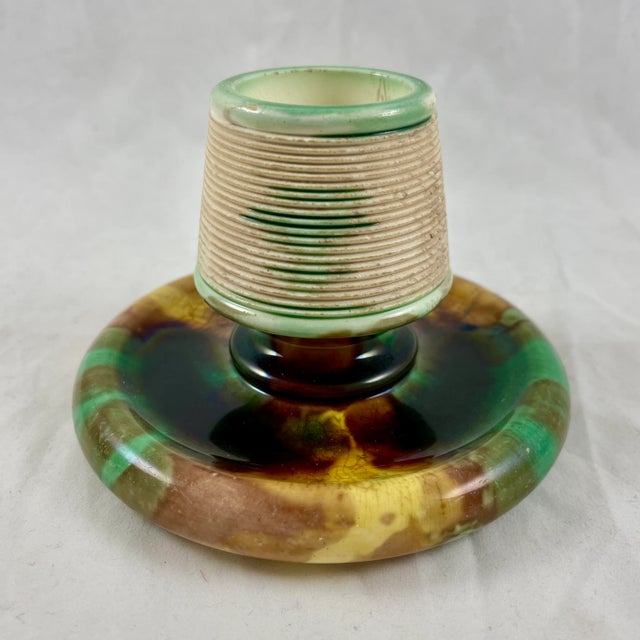 English Wedgwood Green & Brown Tortoiseshell Glazed English Majolica Match Striker For Sale - Image 3 of 10