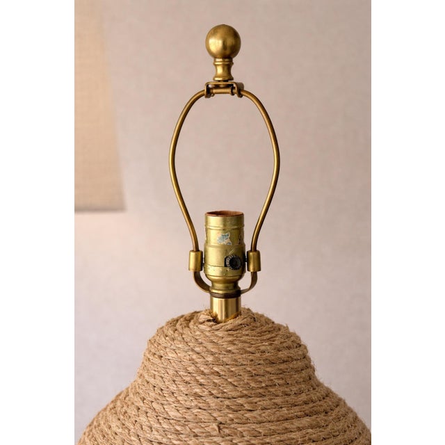 Coastal Rope Wrapped Table Lamp With Linen Shade – Organic Modern Texture For Sale In Los Angeles - Image 6 of 7