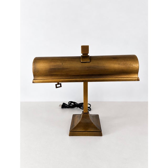 Art Deco 2010s Aged Brass Bankers or Library Lamp For Sale - Image 3 of 18