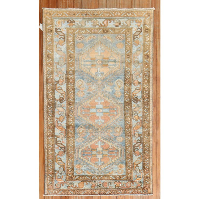 Yellow 1920s Blue Orange Traditional Persian Malayer Rug - 2'5" x 4'7" For Sale - Image 8 of 18