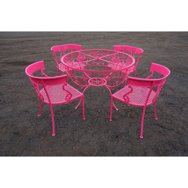Salterini Neon Pink Wrought Iron Table and 4 Klismos Chairs - 5 Pieces, Unmarked For Sale - Image 13 of 13