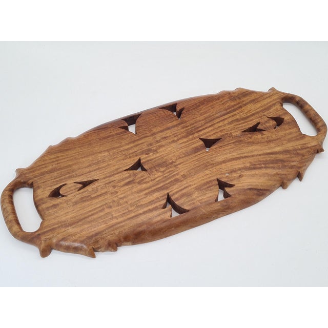 Wood Hand-Carved Teak Tray, India, 1960s For Sale - Image 7 of 10