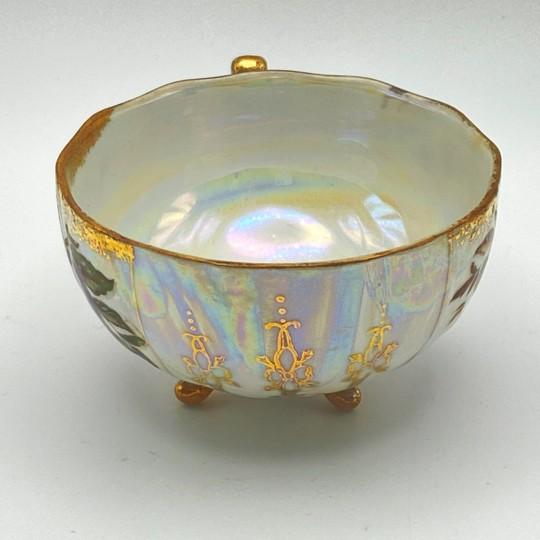 Pair of Kasuga Footed Iridescent Gilded Teacups (Handles, Fruit Design, Lusterware) Vintage For Sale - Image 10 of 16