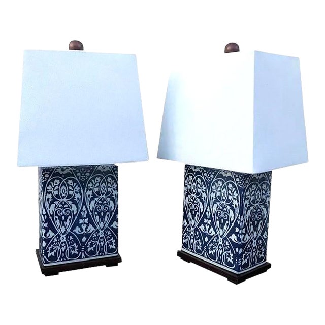 Ralph Lauren Blue and White Table Lamps - A Pair For Sale