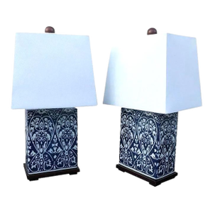 Ralph Lauren Porcelain Blue and White Chinoiserie Lamps - A Pair