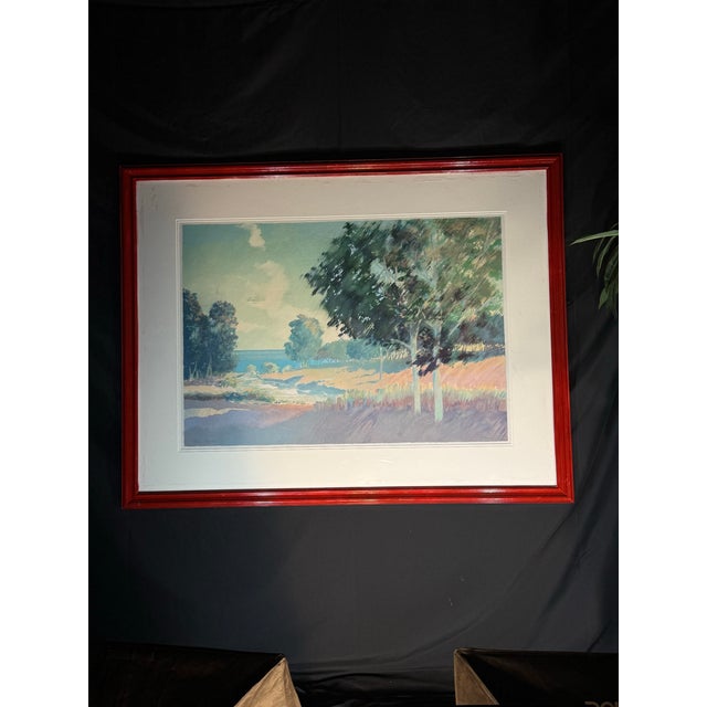 Red Early 21st Century Coastal Countryside Landscape Print in Red Frame For Sale - Image 8 of 9