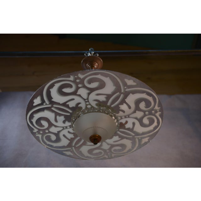 Art Deco Pendant Light in Frosted and Mirrored Glass, 1940s For Sale - Image 9 of 10