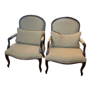 Antique Chair, 2 Bergere Chairs Walnut Surround