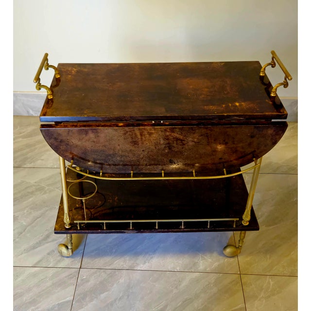 Aldo Tura 1950s Lacquered Goat Skin Bar Cart by Aldo Tura, Italy For Sale - Image 4 of 18
