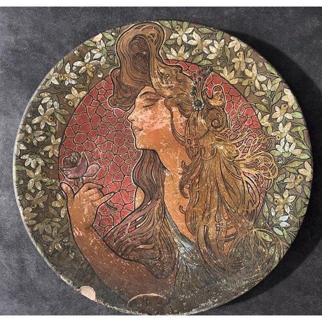 Art Nouveau Painted Terracotta Plate in the style of Alphonse Mucha, 1920s For Sale - Image 10 of 11