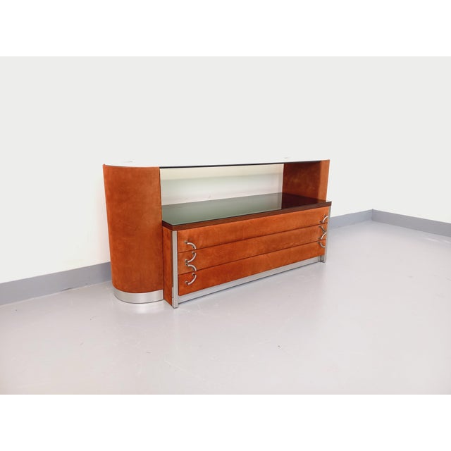 Vintage Italian Dressing Table in Suede Velvet, 1970s For Sale - Image 3 of 18