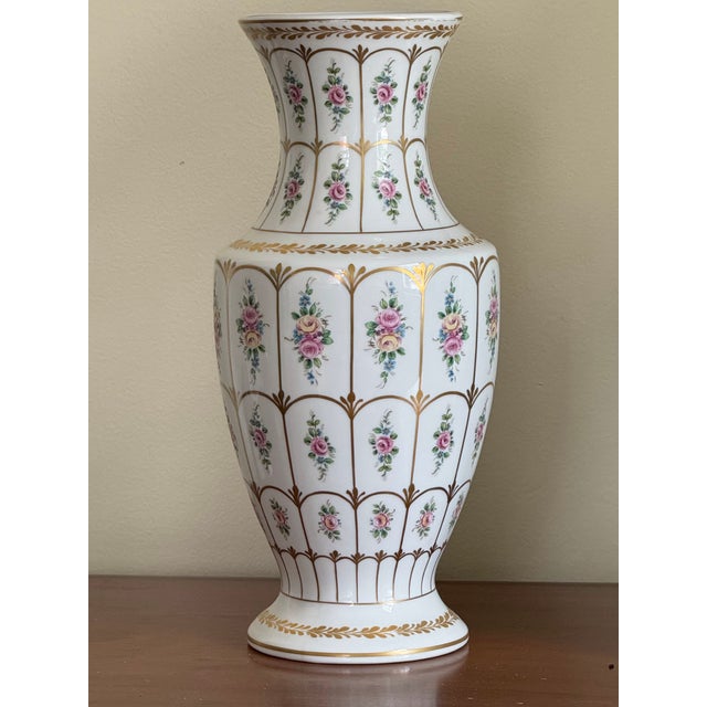 Mid 20th Century French Limoges Porcelain Baluster Vase & Charger, Hand-Painted Gilt Floral Set For Sale - Image 5 of 12