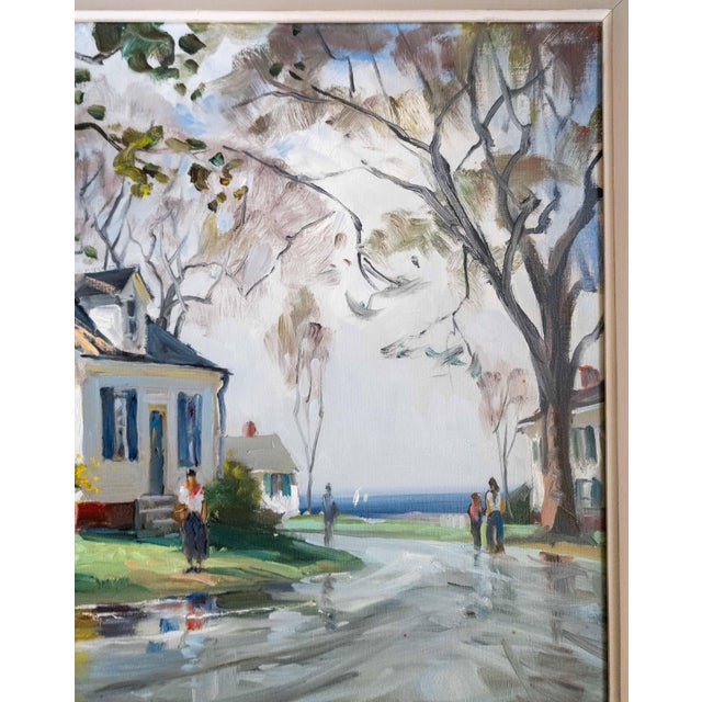 Sky Blue Mid-Century American Impressionist Painting of Rockford Mass by Paul Strisik n.A. For Sale - Image 8 of 14