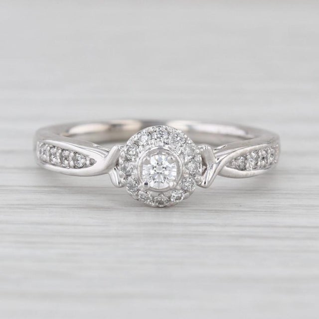 Silver 0.28ctw Round Diamond Halo Engagement Ring 950 Palladium Size 7.25 For Sale - Image 8 of 8