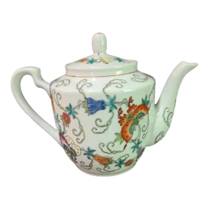 Vintage Chinoiserie Asian Mark Hand Painted Floral Butterflys' Tea Pot
