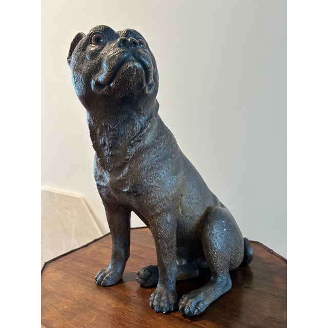Large Vintage Staffordshire Terrier–Style Seated Dog Sculpture – 20” H – Bronzed Finish For Sale - Image 4 of 5