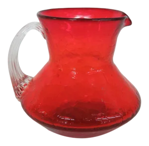 Crackle Glass Red Small Pitcher Jug Milk Creamer
