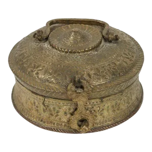 Asian Antique Brass Betel Nut Pandan Box With Lid, Northern India 19th C.