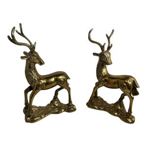 Vintage Grow & Cuttle Hollywood Regency Brass Stag Deer Figurines - A Pair