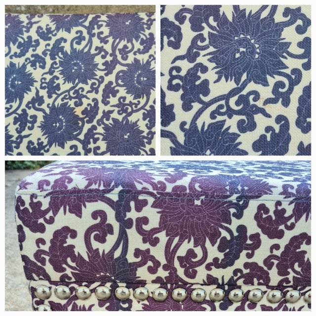 Blue Ralph Lauren Style Oversized (5' Long) Blue & White Floral Upholstered Ottoman Bench For Sale - Image 8 of 9
