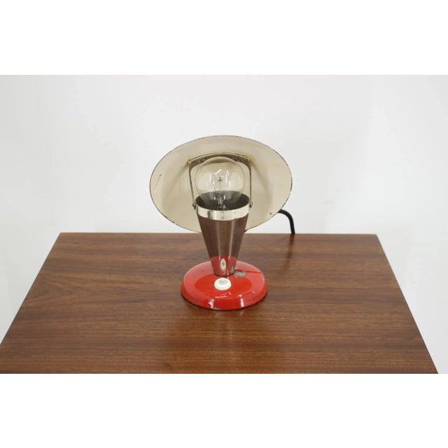 Small Red Bauhaus Table Lamp, Czechoslovakia, 1930s For Sale - Image 4 of 13