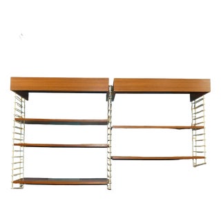 Mid-Century Modern String Shelf with Illuminated Covers in Dark Wood Veneer and White Ladders from Musterring International, 1960s For Sale