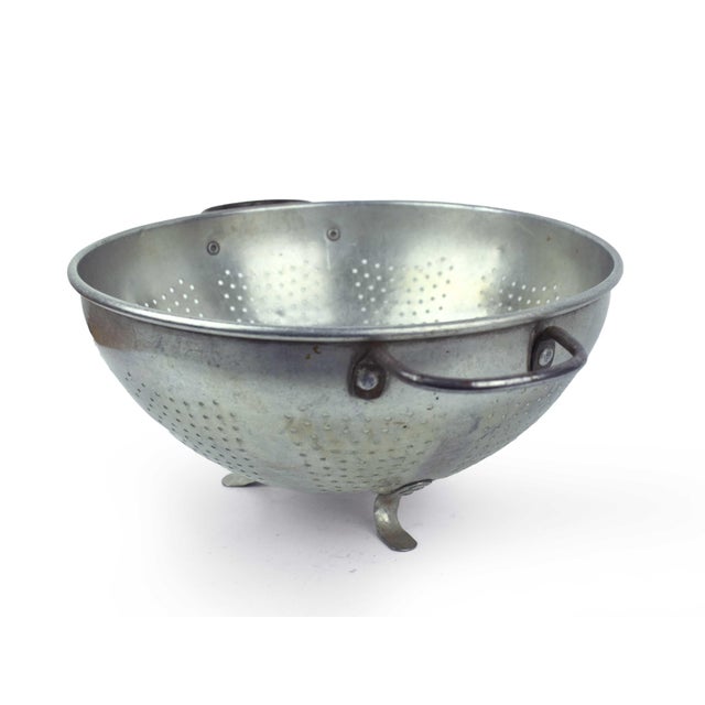 1940's Mid-Century Rustic Aluminum Footed Colander Strainer - 2 Pieces For Sale - Image 4 of 10
