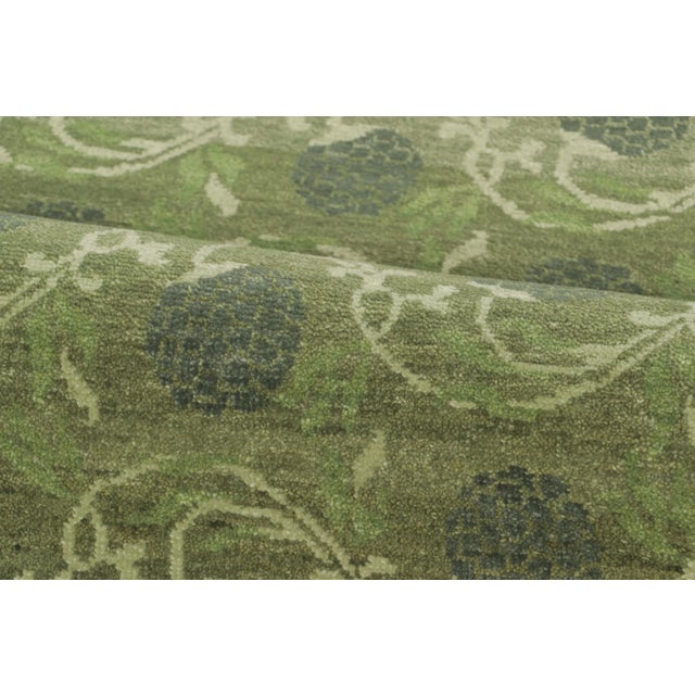 Army Green Contemporary Block Print Floral Wool Runner by Rug & Kilim, India For Sale - Image 8 of 8