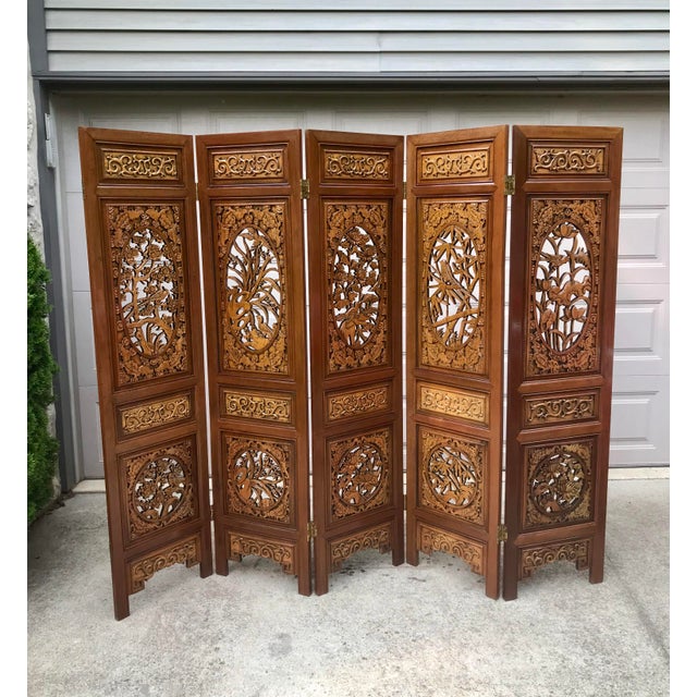 Chinese Hand Carved Rosewood 5 Panel Room Divider Screen Chairish