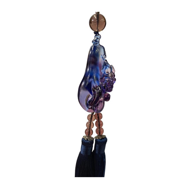 Chinese Crystal Glass Fengshui Fortune Purple Pixiu Fruit Pendant Decor Tassel For Sale - Image 3 of 5