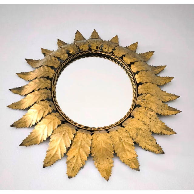 Mid-Century Modern Vintage 1960s Spanish Sun Mirror in Gilded Metal For Sale - Image 3 of 11