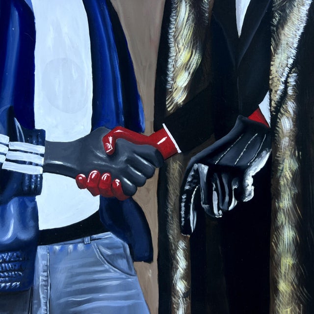Chinonso Ofodile The Handshake Of Eras, 2025 Oil on canvas 52 × 43 × 1 1/2 in / 132.1 × 109.2 × 3.8 cm Unique work...