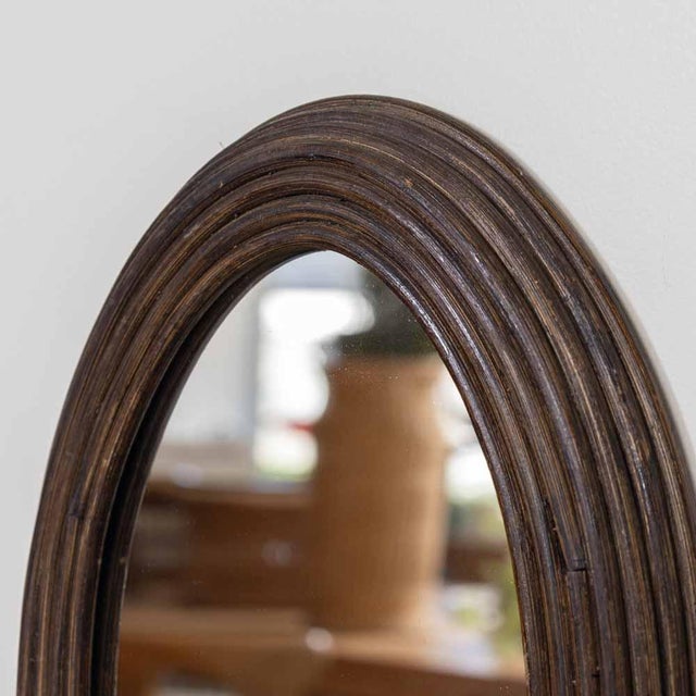 Wood 1960s French Rattan Oval Mirror For Sale - Image 7 of 9