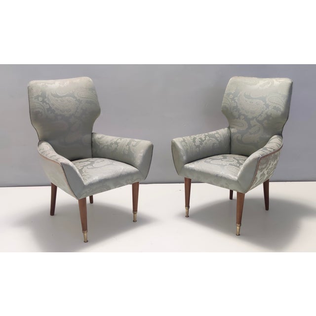 Set of Vintage Italian Satin Grey Lounge Chairs with Walnut Frame, 1950s For Sale - Image 16 of 16