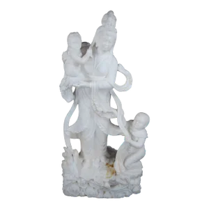 Large Antique Chinese Marbled Carved Kwan Yin Lotus Pedestal Statue Sculpture 4'