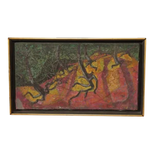 Mid 20th Century Modernist Landscape Oil Painting, Signed