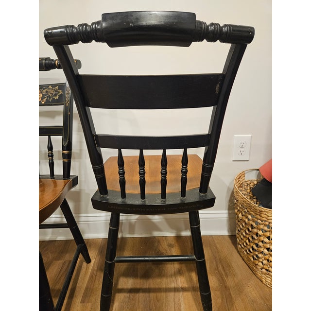 American Late 20th Century Pair (2) Vintage Hitchcock Black Stencil "Inn" Chairs For Sale - Image 3 of 8