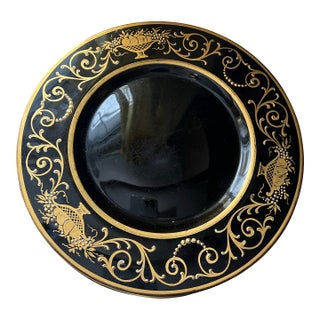 Antique Neoclassical Black Glass Charger With Hand-Applied Gilt Cornucopia Decoration,set of 10f For Sale