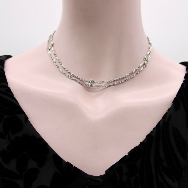 1920s Art Deco Platinum Diamond by the Yard 30” Necklace For Sale - Image 9 of 11