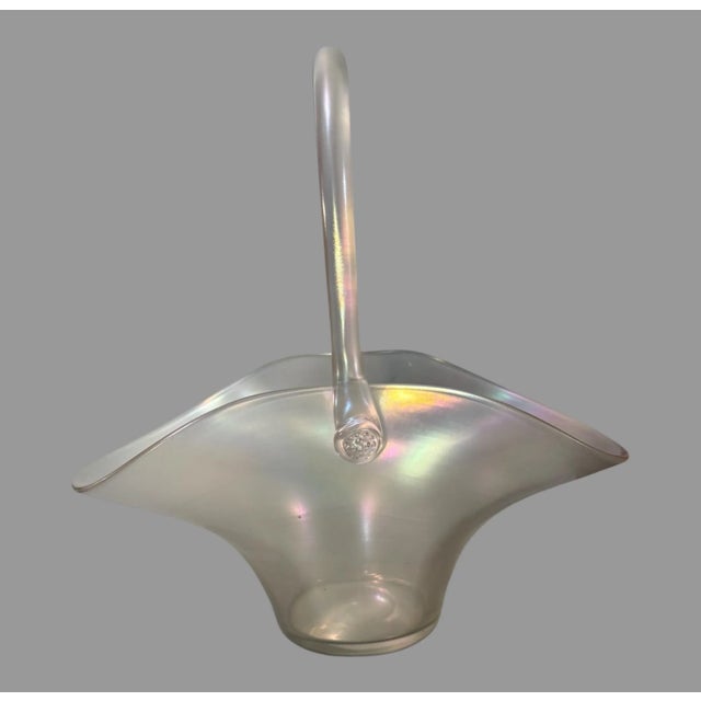 Glass Antique 12" Steuben Verre De Soie Art Glass Basket For Sale - Image 7 of 12