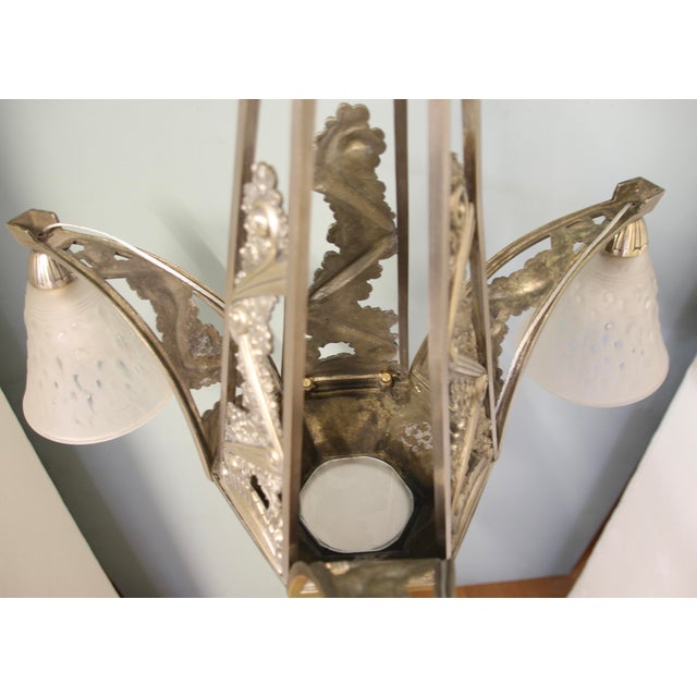 Silver Art Deco French Pending Lamp by Muller Frères, 1920s For Sale - Image 8 of 12